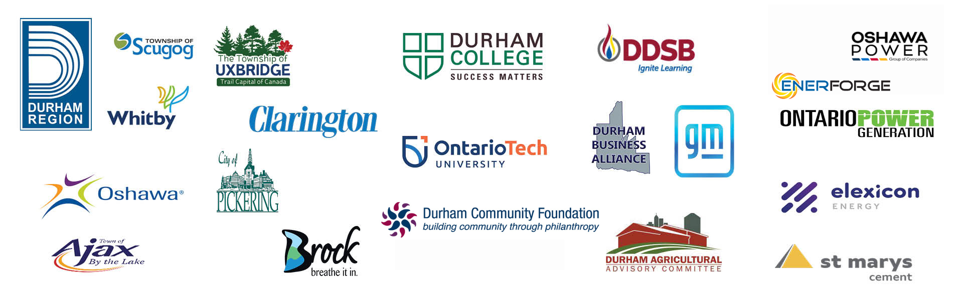 Many logos are displayed of organizations belonging to the Durham Climate Roundtable from across Durham Region.